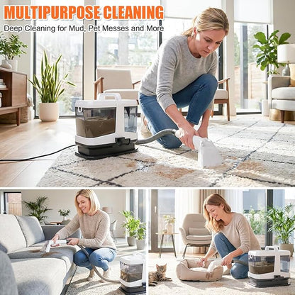 Foandbevi Portable Carpet & Upholstery Cleaner Machine, 800W Brushless Motor 16KPa Powerful Suction Self-Cleaning with 3 Brush Heads, Deep Cleaning Spot Shampooer for Pet, Sofa, Couch, Car & Area Rugs