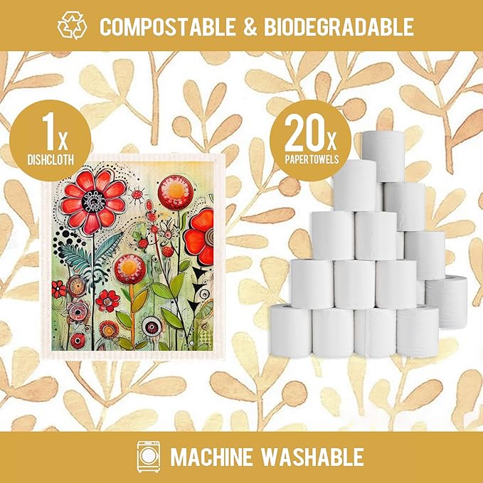 Morigins 6-Piece Spring Flowers Dishcloth Set - Fast-Drying, Absorbent Kitchen Towels