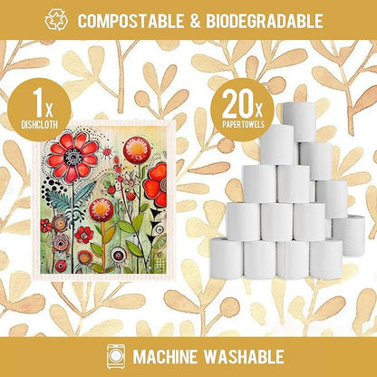 Morigins 6-Piece Spring Flowers Dishcloth Set - Fast-Drying, Absorbent Kitchen Towels