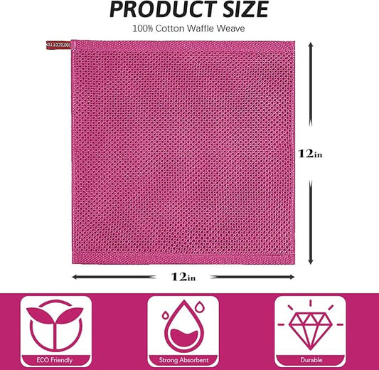 Nialnant 6 Pack Rosered Dish Cloths for Washing Dishes, 100% Cotton Waffle Weave Kitchen Dish Towels,Soft Absorbent Dish Rags,Quick Drying Cleaning Rags-12x12 in