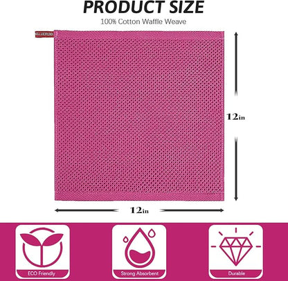 Niallant 4 Pack Pink Cotton Waffle Weave Kitchen Dish Cloths, Soft Absorbent Dish Rags, Quick Drying Cleaning Rags - 12x12 in