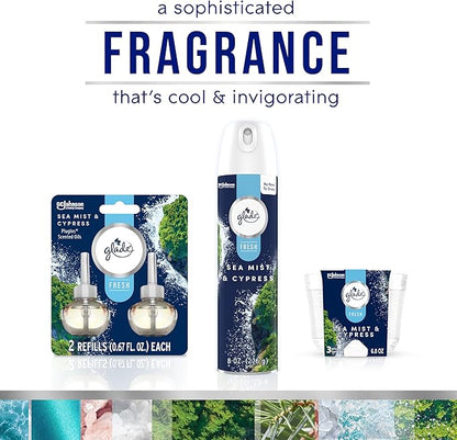 Glade PlugIns Refills Air Freshener, Sea Mist & Cypress, Scented and Essential Oils for Home and Bathroom, 0.67 Fl Oz, 2 Count