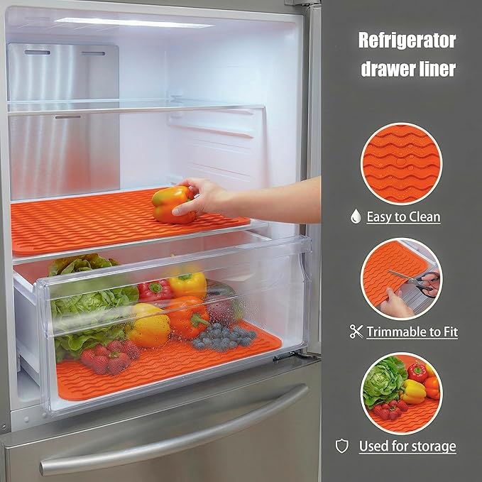 MicoYang Silicone Dish Drying Mat for Multiple Usage,Easy clean,Eco-friendly,Heat-resistant Silicone Mat for Kitchen Counter or Sink,Refrigerator or drawer liner Orange L 16 inches x 12 inches