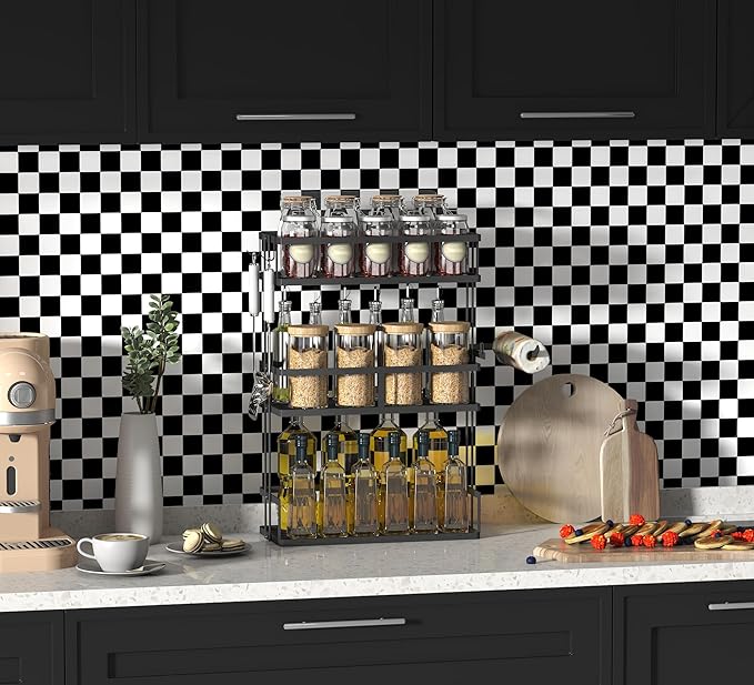 Modern Peel and Stick Wallpaper Black and White Mosaic Checkered Contact Paper 17.7"x984" Self Adhesive Lattice Wallpaper Removable Decorative Wallpapers for Bedroom Countertops Cabinet Vinyl Roll
