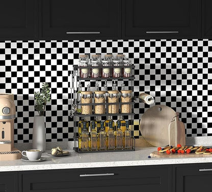 Modern Peel and Stick Wallpaper Black and White Mosaic Checkered Contact Paper 17.7"x591" Self Adhesive Lattice Wallpaper Removable Decorative Wallpapers for Bedroom Countertops Cabinet Vinyl Roll