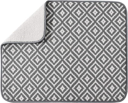 SUBEKYU Microfiber Dish Drying Mat for Kitchen Counter, Absorbent Dishes Drainer/Rack Pad for Countertop, 19.2 by 15.8 Inches (Rhombus), Grey, 1 Pack