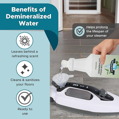 Steam & Go - Demineralized Water for Steam Cleaner, PVC-Free Floor Cleaner Liquid Compatible with Any Steam Mop, Ready-to-Use Multisurface Cleaner, Scented Mop Solution, Eucalyptus Mint, 32 oz