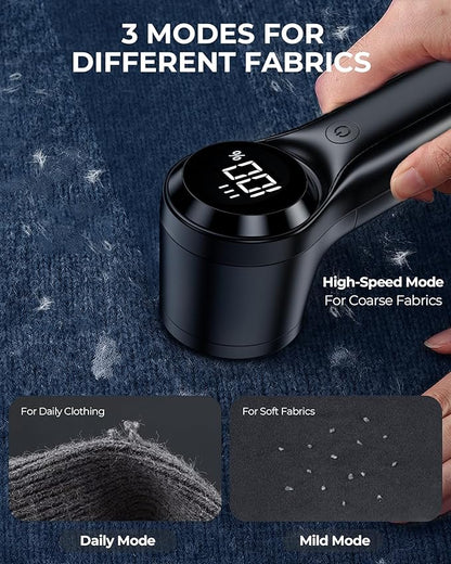 FrSara Fabric Shaver, Rechargeable Lint Remover, 3-Speed Electic Lint Shaver, 6-Blade Sweater Shavers to Remove Pilling, Battery Powered with LED Display for Furniture,Clothes, Upholstery, Black