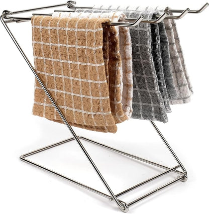 LENITH Stainless Steel Washcloth Holder Dish Rag Cloth Holder, 4 Arms Folding Towel Drying Rack for Kitchen countertop Bathroom, Hand Towel Stand Rack, Silver