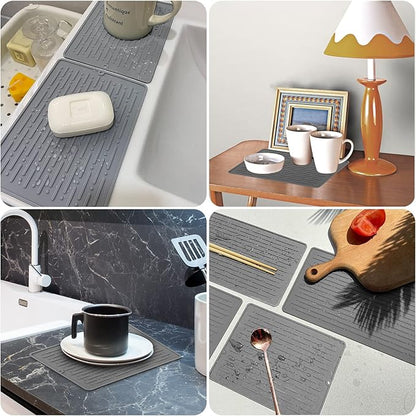 GeeRic Dish Drying Mats, Heat-resistant Silicone Mat for Kitchen Counter, Non-Slip Dish Dry Mat Dishwasher Safe Small, Gray