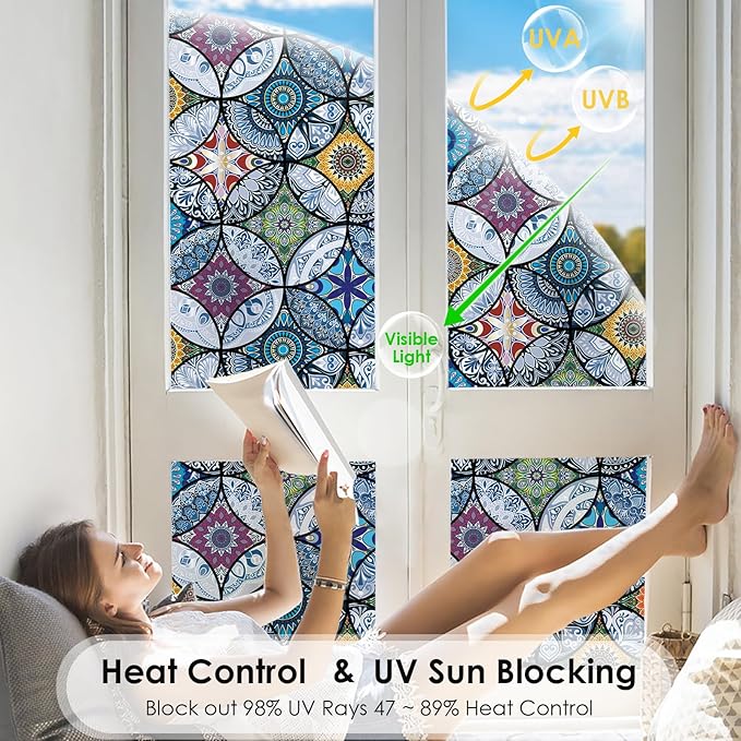 DKTIE Static Cling Decorative Window Film with Installation Tools Non Adhesive Privacy Film Stained Glass Window Film for Bathroom Shower Door Heat Cotrol Anti UV 35.4 x 118.1 Inch