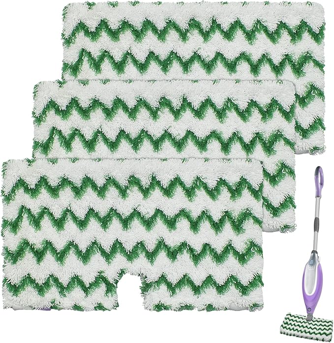 3 Pack Steam Pocket Mop Replacement Pads for Shark S3500 Series S3501 S3601 S3550 S3901 SE450 S2901 S2902 S3801,Reusable Steam Mop Pad with Deep Cleaning Scrub Strip,Microfiber Steam Mop Refills,Green