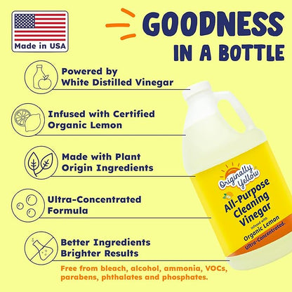 Originally Yellow Lemon White Vinegar For Cleaning Purpose | USA Made All Purpose Cleaner | Use as Glass, Kitchen & Floor Cleaner | Plant Derived Cleaning Vinegar 1 Gallon in 2 pack | 128 Oz