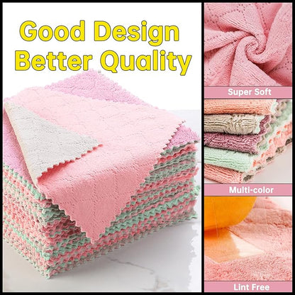 12 Pack Kitchen Cloth, Dish Towels, Microfiber Cleaning Cloths, Premium Coral Fleece Nonstick Oil Washable Fast Drying Cloths for Kitchen, Bathroom, Car and Household Cleaning Supplies, 10"×10"