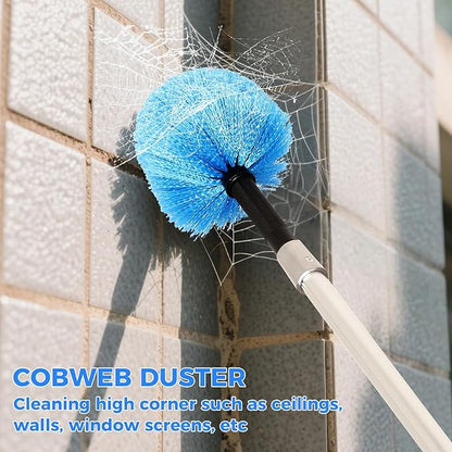 wlich 26ft High Reach Duster Kit, Aluminum 5-20ft Fan & Window Cleaner Set, Versatile Dusting Set with 5 Replaceable Heads for Cleaning Fans, Windows, and Hard-to-Reach Areas Outdoors Without Ladder