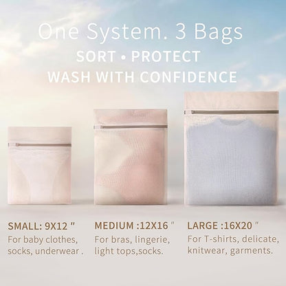 Muchfun 3Pcs Soft Cotton Mesh Laundry Bags for Delicates 1 Large, 1 Medium, 1 Small