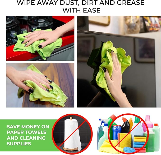 TILO Microfiber Cleaning Cloth – 19x13 Inch Ultra-Absorbent, Reusable Soft Polishing Cloth for Dust, Grease, Dirt – Non-Abrasive – Green