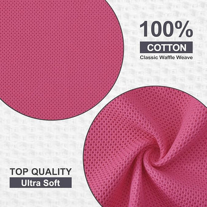 Kitinjoy 100% Cotton Kitchen Dish Cloths (12 X 12 Inches, Hot Pink), 12 Pack Waffle Weave Ultra Soft Absorbent Dish Towels for Drying Dishes Quick Drying Kitchen Towels Dish Rags