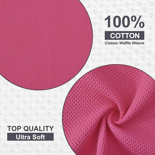 Kitinjoy 100% Cotton Kitchen Dish Cloths (12 X 12 Inches, Hot Pink), 12 Pack Waffle Weave Ultra Soft Absorbent Dish Towels for Drying Dishes Quick Drying Kitchen Towels Dish Rags