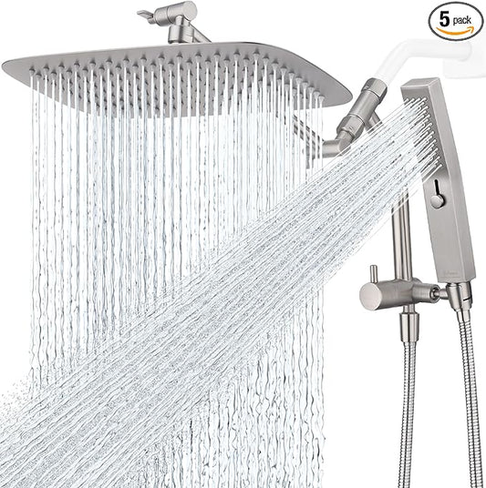 G-Promise All Metal 12 Inch Shower Head with Massage Mode Handheld, Rain Shower Head with Handheld Spray Combo, 3-Way Diverter with Pause Setting, 11 Inch Adjustable Extension Arm (Brushed Nickel)