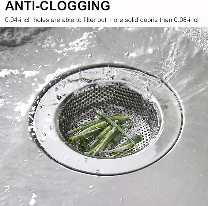 LASSHSWA 2 Pcs Kitchen Sink Strainer Stainless Steel, Mesh and Punching, Kitchen Sink Drain Strainer, Sink Strainers with Large Wide Rim 4.5" Diameter for Kitchen Sinks