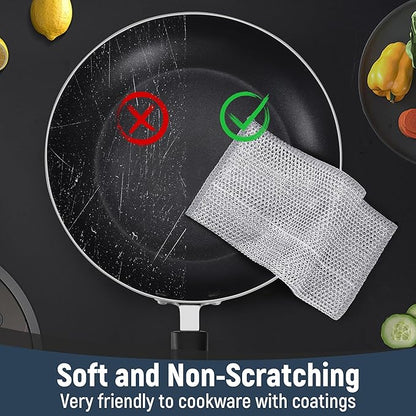 3 Layers Non Scratch Wire Dish Cleaning Supplies 24PCS - Wire Dishwashing Rag Home Essentials-Reusable Steel Wool Scrubber Washcloths,Kitchen Towels and Dishcloths Set for Pans Sinks & Cookware