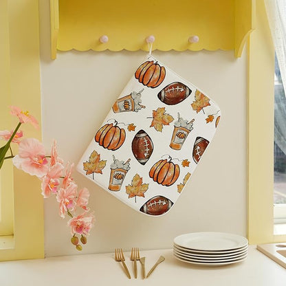 Fall Dish Drying Mat 18x24 Inches For Kitchen Counter Orange Baseball Pumpkin Kitchen Decoration Drying Mat Decorative Autumn Pumpkin Drying Pad for Home Kitchen,Dining Room Decor