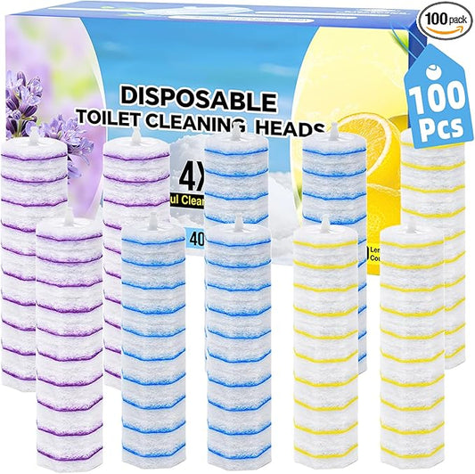 100 Count Toilet Wand Refills for Clorox, 4X Cleaning Power Toilet Bowl Cleaner Refill Pads for Clorox Wand System, Disposable Toilet Brush for Bathroom Cleaning，Light Scent