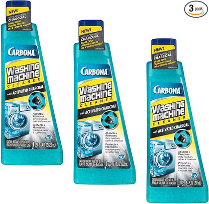 Carbona Washing Machine Cleaner with Activated Charcoal | Removes Odor-Causing Residues | Works in Standard & High Efficiency Washing Machines | 8.4 FL Oz, 3 Pack