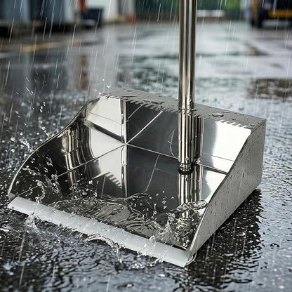 Metal Dustpan Long Handle Stainless Steel Dustpan,Heavy Duty Standing Dust Pan with Teeth, Indoor Outdoor Up for Home Kitchen Lobby Room Office