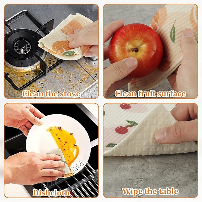 8Pcs Kitchen Dishcloths Absorbent Dish Cleaning Towels Washable Reusable Dish Cloths Non-Scratch Dishcloths Multipurpose Dish Towels with 4 Clips for Kitchen Bathroom 17x19x0.2 cm