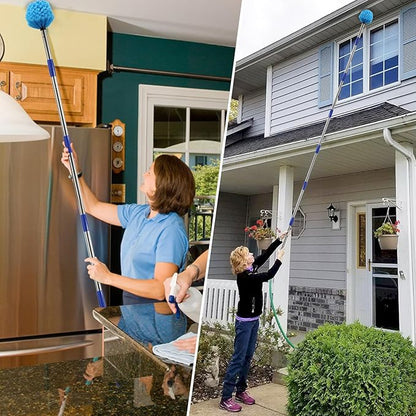 Cobweb Duster with Extension Pole, 6FT Adjustable Stainless Steel Handle & 360° Flexible Duster Head, Lightweight Washable Web Brush for High Ceiling - Indoor Outdoor Use