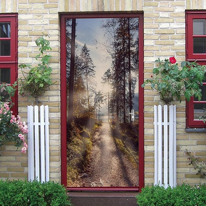 A.Monamour 3D Door Stickers for Interior Doors A Pathway Through Forest in The Morning Nature Scenery Vinyl Waterproof Self Adhesive Door Mural Decals for Bedroom Office Bathroom 85x215cm