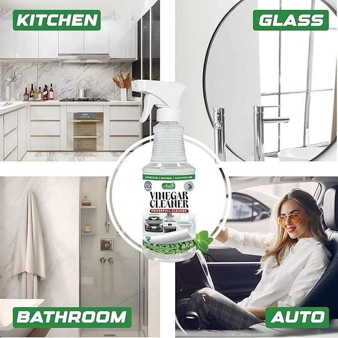 Aviano Botanicals Vinegar Cleaner, Made in USA - 16 Fl Oz Vinegar Cleaning Spray – Safe, Non-Corrosive, Pet & People Friendly, Eco-Friendly Mint Scent for Kitchen, Auto, Floors, Glass, Baths and more