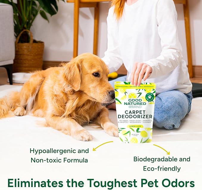 Good Natured Brand | Carpet Deodorizer & Freshener Powder | 60 oz Pet Odor Eliminator for Strong Odor & Pet Urine | Fresh Natural Lemon Love | Safe for Homes with Pets