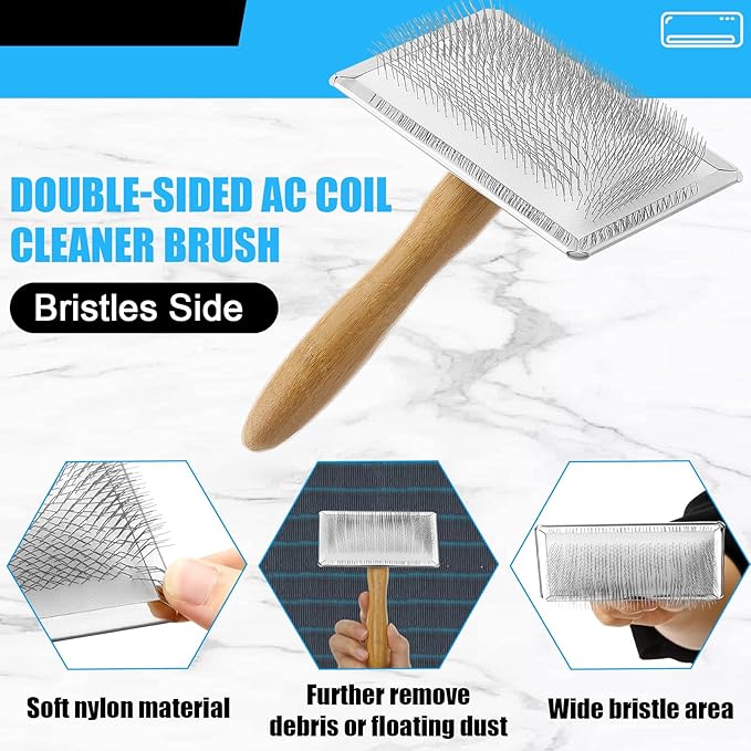 8 Pcs Air Conditioning Fin Cleaner Set HVAC Coil Cleaning Brush Condenser Fin Straightener Evaporator Coil Cleaner AC Comb Condenser Split Cleaning Kit Fridge Radiator Tool(Wood,Bamboo)