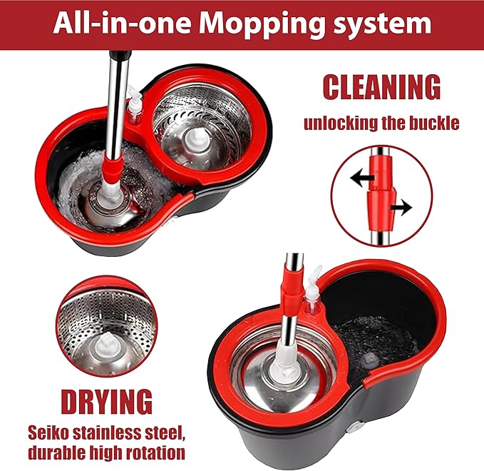 Spin Mop and Bucket with Wringer Set, 360 Spinning Mop Bucket System with 3 Microfiber Mop Replacement Heads, Mop and Bucket with Wringer Set for Home