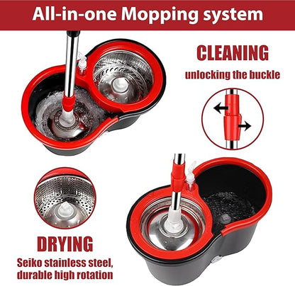 Spin Mop and Bucket with Wringer Set, 360 Spinning Mop Bucket System with 3 Microfiber Mop Replacement Heads, Mop and Bucket with Wringer Set for Home