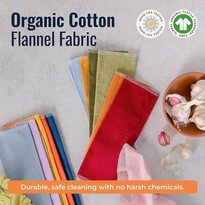 Zero Waste Reusable Paper Towels, Organic Cotton Flannel Wipes for Kitchen, Bathroom, Hand Drying, Pet Messes, and Counter Cleaning, Earth Tones, 24-Pack Gift Set