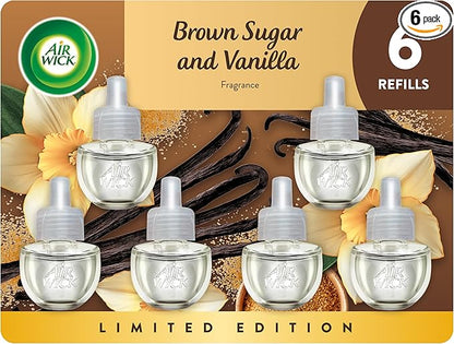 Air Wick Plug In Scented Oil Refill, Infused with Essential Oils, Plug In Air Fresheners for Home, Brown Sugar & Vanilla, 6 ct