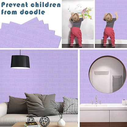 3D Wall Panels, 58 sq.feet Coverage, Printable Wallpaper Sticker with Self-Adhesive Waterproof Brick PE Foam Wall Panels Peel and Stick for Interior Wall Decor, Home Decoration 40 PCS Purple