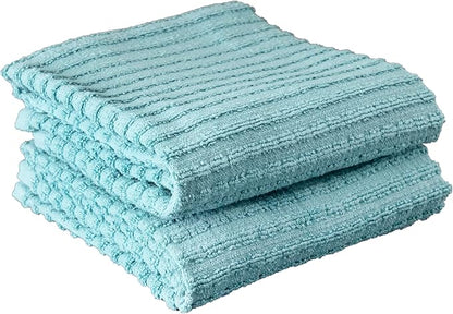 Ritz Royale Collection 100% Combed Terry Cotton, Highly Absorbent, Kitchen Towel Set, 13-3/4" x 12", 4-Pack, Solid & Checked, Dew