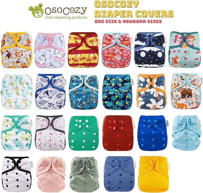 OsoCozy Newborn Reusable Cloth Diaper Covers - Adjustable Snap Fit & Double Leg Gussets for Baby Boys & Girls from 6-12 Pounds. Use with Prefold, Flat or Fitted Cloth Diapers or Snap-in Inserts