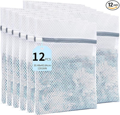 Laundry Bags Mesh Wash Bags with Strong Zipper, Upgraded Honeycomb and Fine Mesh Design Delicate Laundry Bag for College,Dorm,Storage(12X16IN, 12PCS)