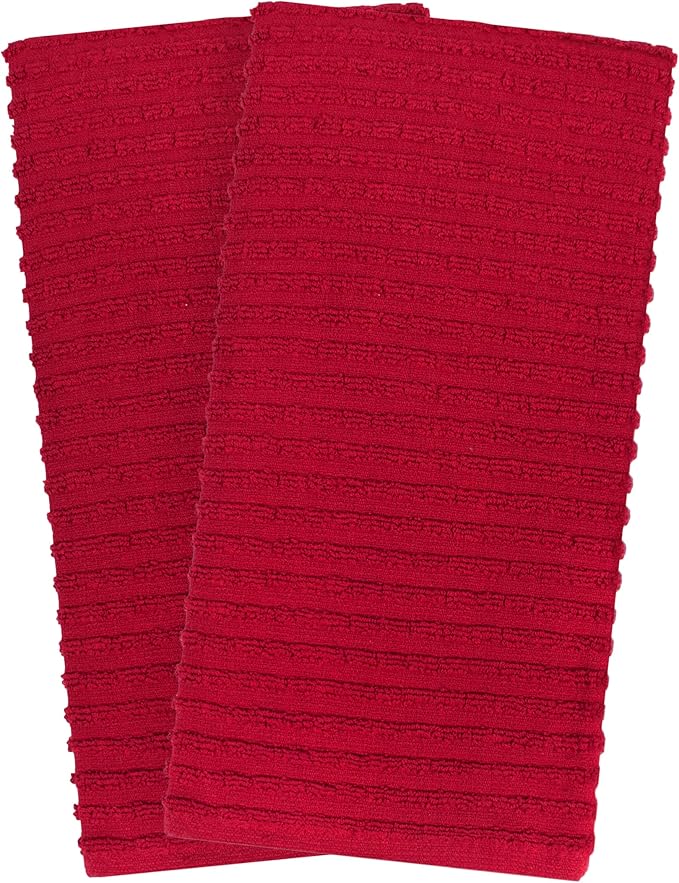 Ritz Royale Collection 100% Combed Terry Cotton, Highly Absorbent, Oversized, Kitchen Towel Set, 28" x 18", 2-Pack, Solid Paprika Red