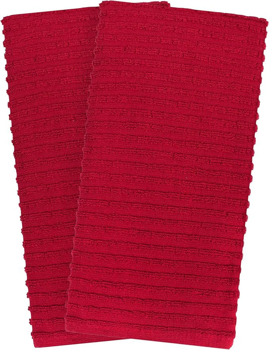 Ritz Royale Collection 100% Combed Terry Cotton, Highly Absorbent, Oversized, Kitchen Towel Set, 28" x 18", 2-Pack, Solid Paprika Red