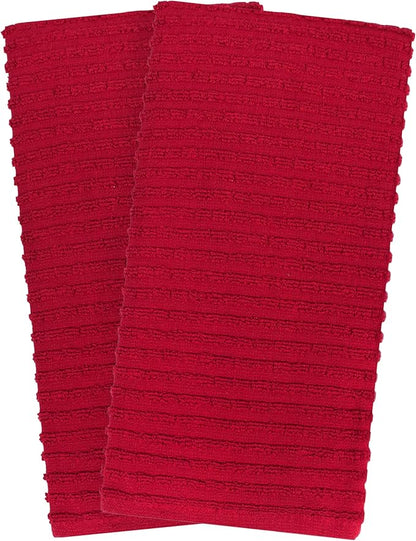 Ritz Royale Collection 100% Combed Terry Cotton, Highly Absorbent, Kitchen Towel Set, 13-3/4" x 12", 4-Pack, Solid & Checked, Paprika