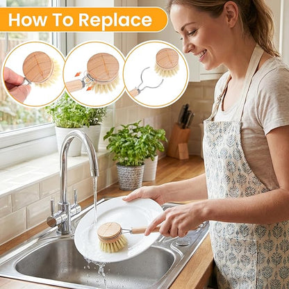 8 Pcs Bamboo Dish Brush Dish Washing Scrub Bottle Brushes Wooden Palm Pot Brush Cleaning Scrubbers with Natural Sisal Bristles Long Handle for Pots Pans, Vegetables, Household Cleaning