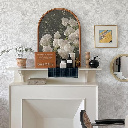 Ismoon Large Floral Peel and Stick Wallpaper Boho White/Grey Contact Paper 17.3inx16.3ft Removable Self Adhesive Bedroom Cabinet Mural Wall Decor Vinyl Roll