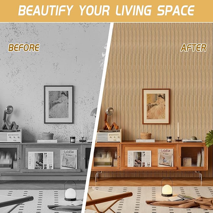 Peel and Stick Wood Panels, 2 Rolls 3D Wall Panels with Sound Absorbing, 118" x 15.7" Self Adhesive Wall Covering for Bedroom Living Room Home Decor